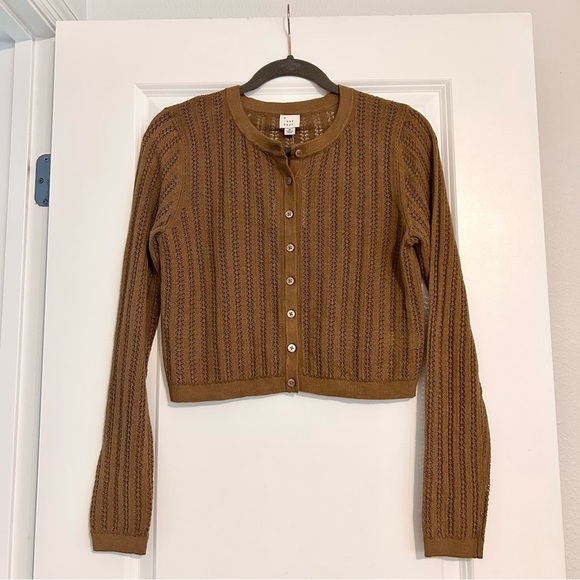 a new day Sweaters - a new day Women’s Cropped Brown Button-Up Cardigan Sz M
